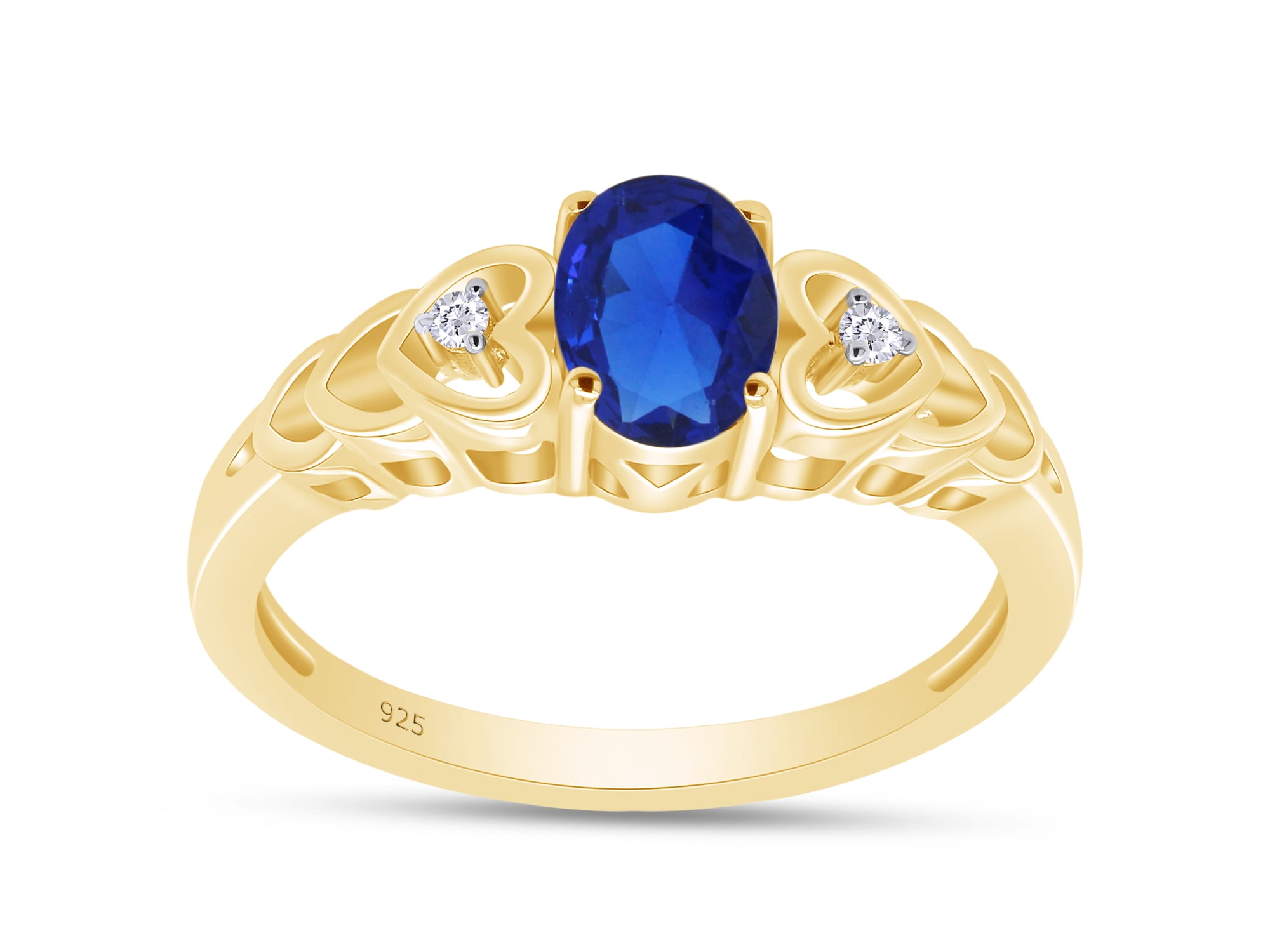 Wishrocks Round Cut Simulated Blue Sapphire Cluster Ring in 14K Yellow Gold Over Sterling Silver 