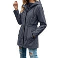 thumbnail image 4 of Women's Waterproof Long Rain Jacket Hooded Full Zip Drawstring Cinched Waist Lightweight Raincoat with Pockets for Hiking Travel Outdoor, Gray, S, 4 of 7