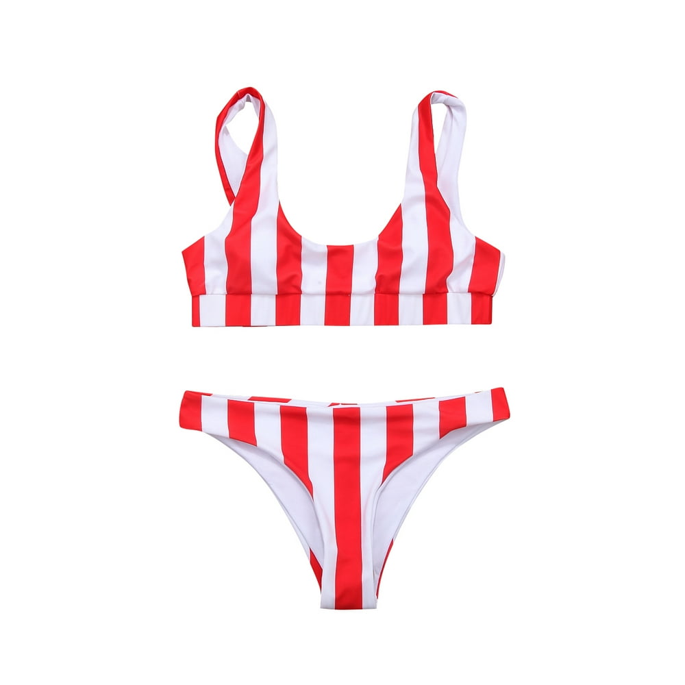 Eyicmarn - Women Bikini Set Push Up Padded Striped Swimwear Swimsuit ...