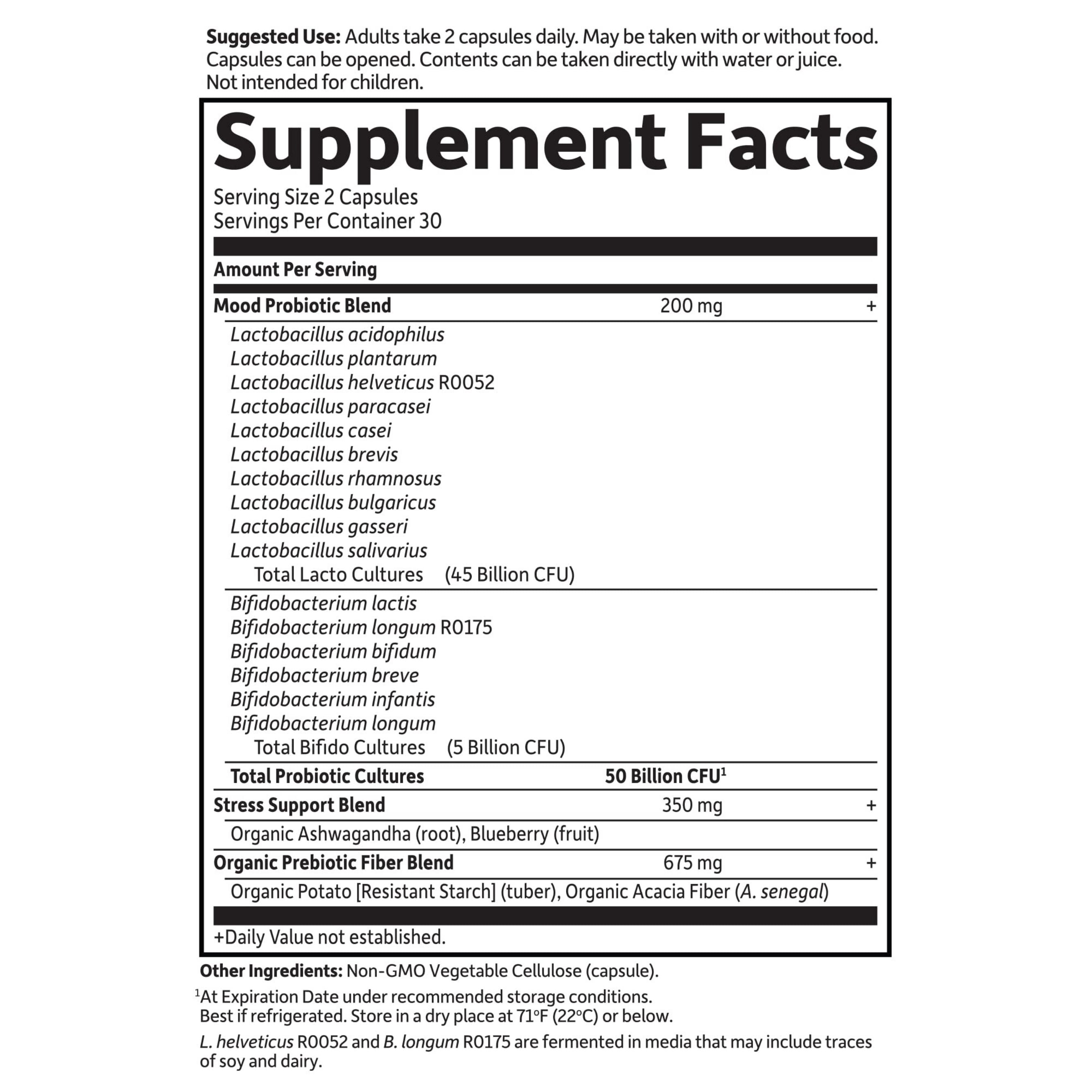 Garden of Life Dr. Formulated Probiotics Mood+ Acidophilus Probiotic Supplement - Promotes Relaxation and Digestive Balance - Ashwagandha for Stress Management - 60 Vegeterian Capsules