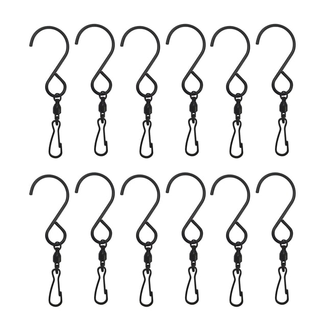 Miangastore 12 Pcs Crochets à Rotation à 360 Degrés Crochet à Roulement en Acier Inoxydable pour Carillon Éolien Panier à Fleurs (Noir)