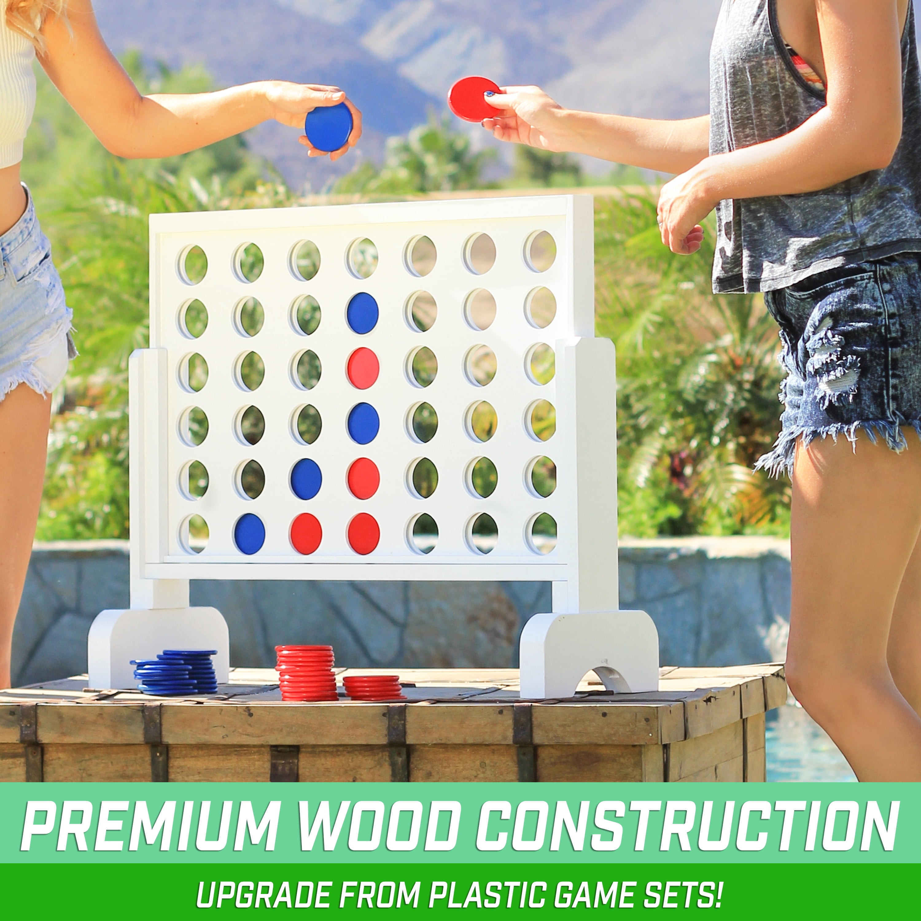 GoSports Giant 4 in a Row 2 Ft Wide Wooden Outdoor Backyard Lawn Game with Case