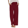 thumbnail image 5 of Linen Cotton Casual Pants For Women Pull On Picnic Outfits Drawstring Waist Elastic Waist With Pockets Summer Straight Leg Everyday Comfort Road Trip Wine M, 5 of 7