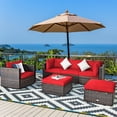 thumbnail image 2 of Costway 6PCS Patio Rattan Furniture Set Cushion Sofa Coffee Table Ottoman Red, 2 of 11