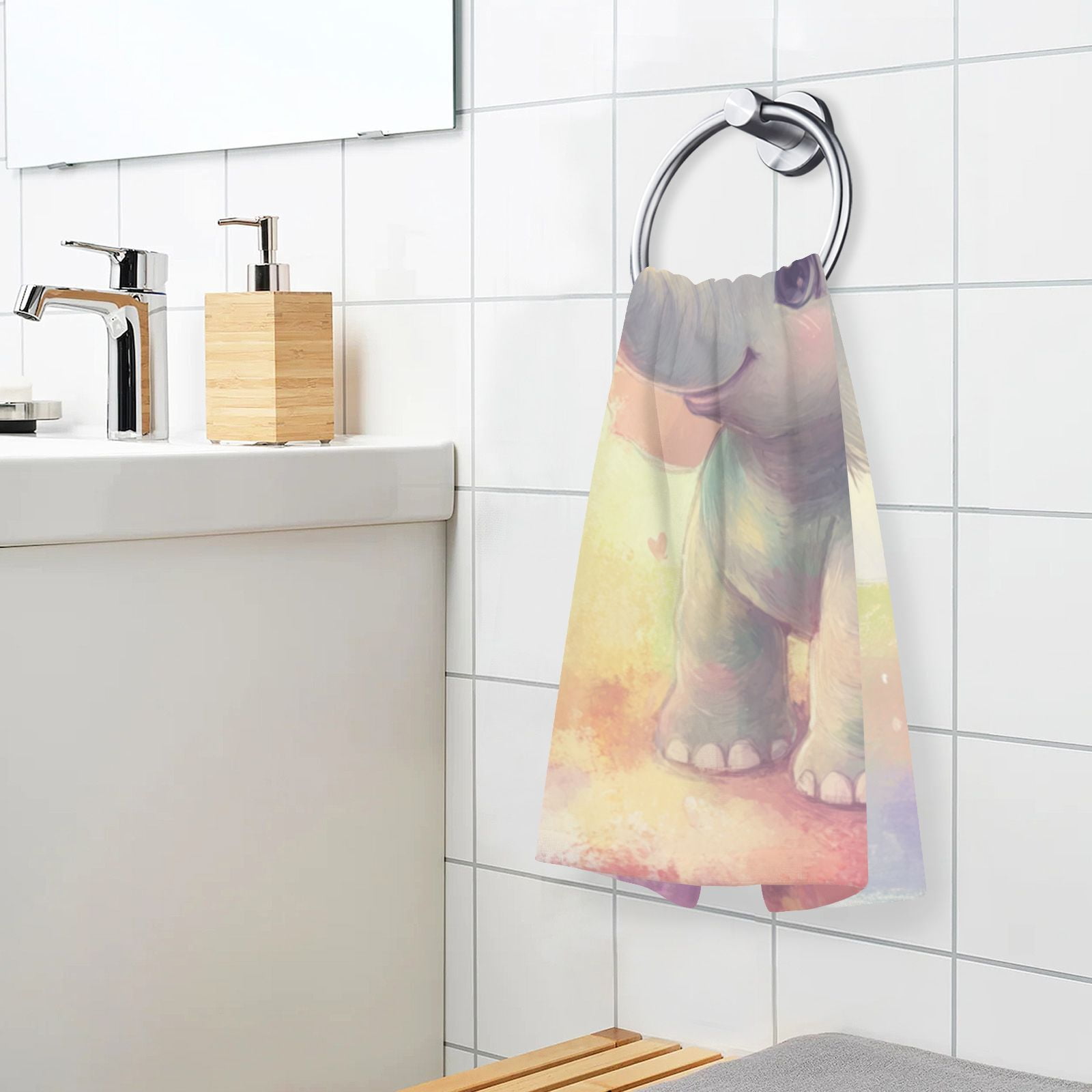 Elephants with Rainbows Hand Towels Cotton Bath Towels Large Face Towels Absorbent for Bathroom 2 Packs