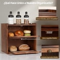 thumbnail image 4 of Caja para Pan de Madera - Contenedor Organizador de Pan para Encimera de Cocina - Bandeja de Almacenamiento de Pan de 2 Niveles - Gran Capacidad - Organizador de Alimentos para Despensa o Estante, 4 of 8