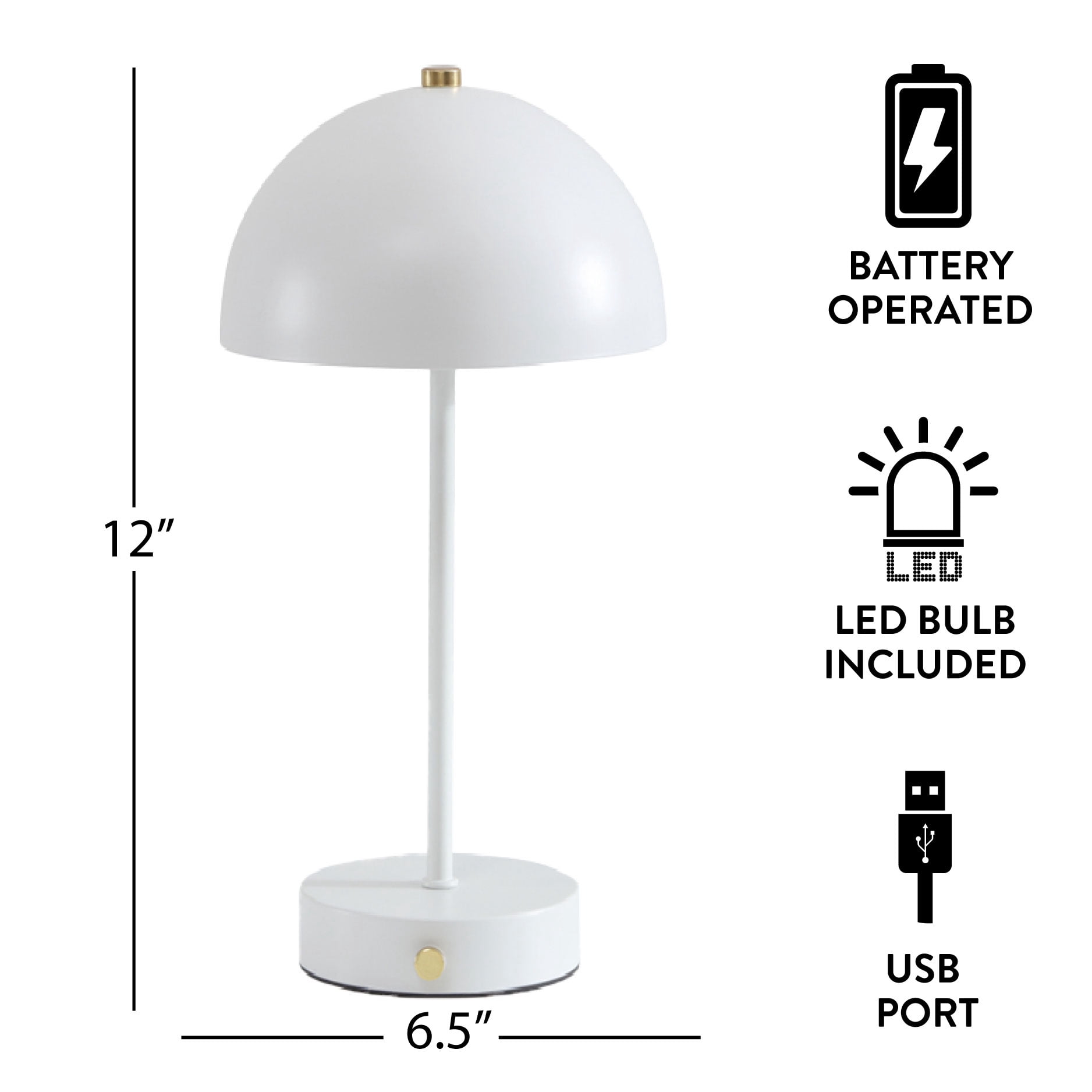 Mainstays Dome Table Lamp, White with Gold Accents