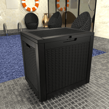 Patio Casual 30 Gallon Lockable Resin Deck Box, Waterproof & Outdoor Storage Box for Outdoor Cushion Storage and Outdoor Delivery Storage, Stylish Outdoor Bench,black