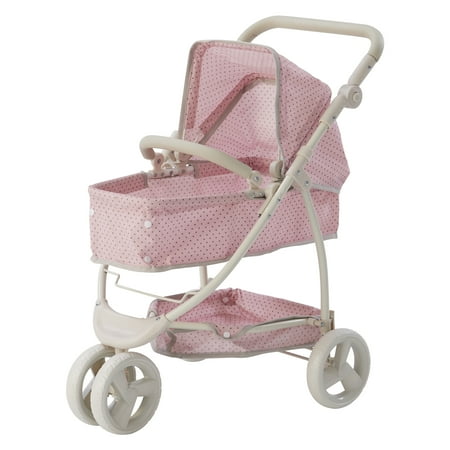 Olivia's Little World - Polka Dots Princess 2-in-1 Baby Doll Stroller, Pink/Gray