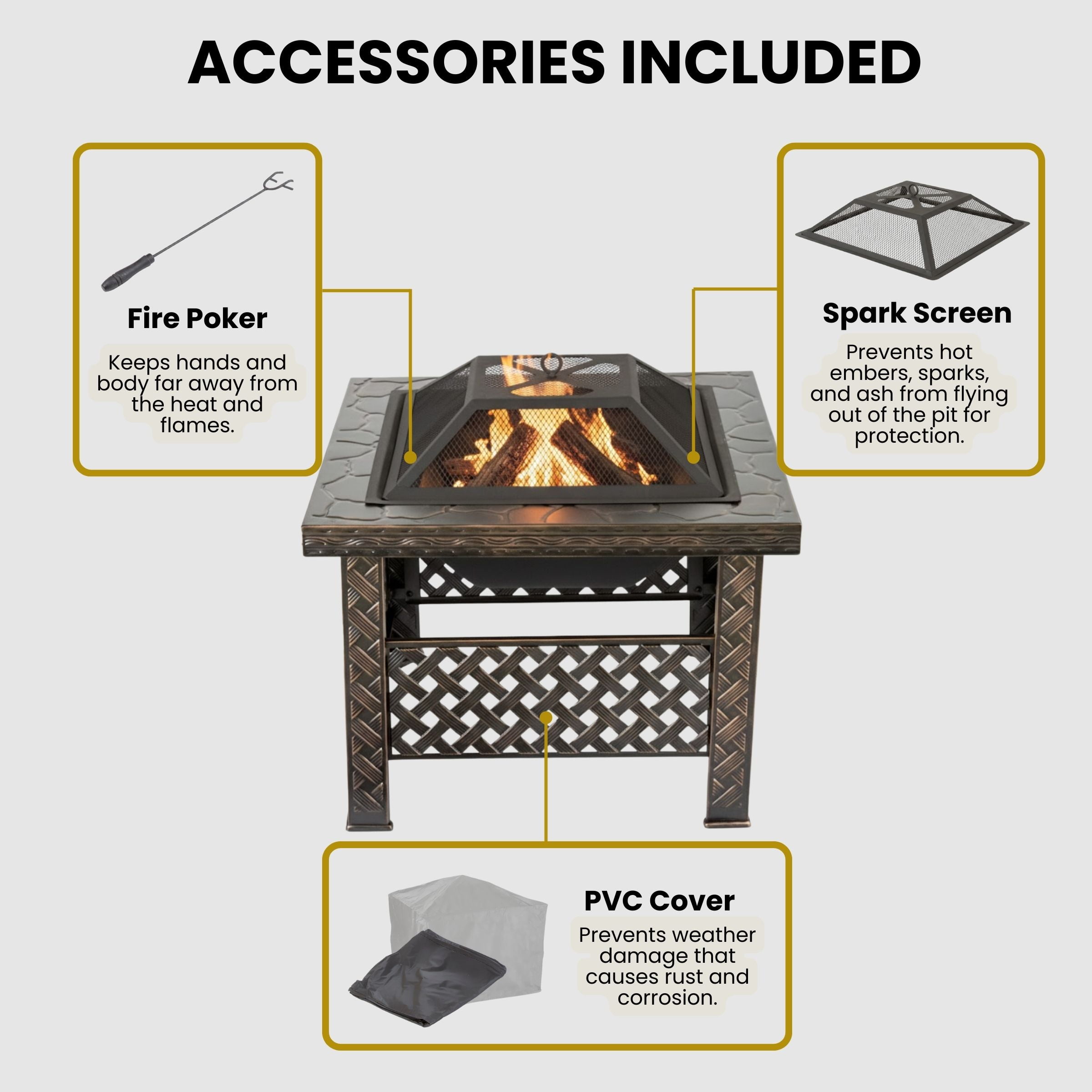 Pure Garden 26-Inch Outdoor Fire Pit with Screen, Cover, and Poker (Bronze)