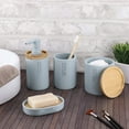 thumbnail image 4 of Elegant Light Blue Soap Dispenser - Polyresin and Bamboo Design, Refillable Liquid Pump, 4 of 7