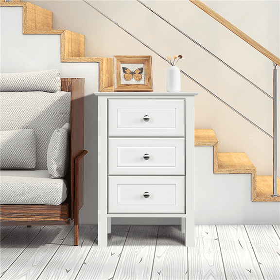 Yaheetech 3 Drawer Nightstand, Modern Wood Bedside Table with Storage Drawers for Bedroom & Living Room, White