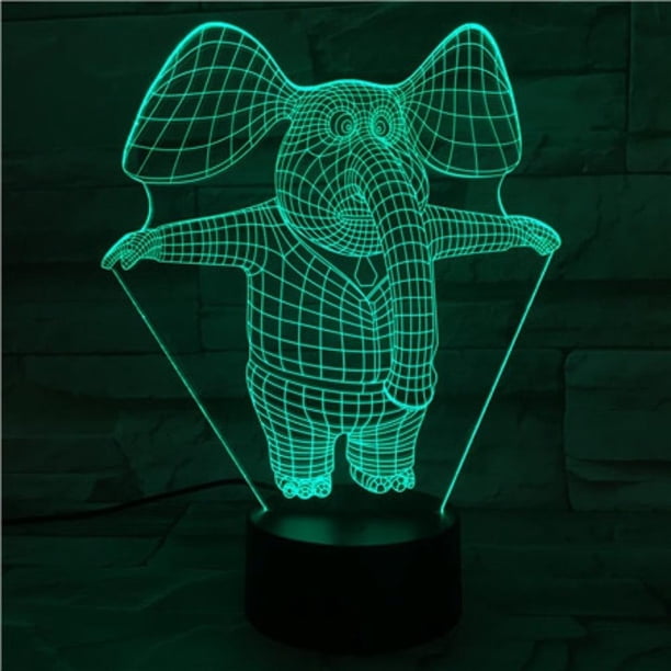 Lámpara de mesa con luz nocturna Elephant 3D LED para dormitorio infantil