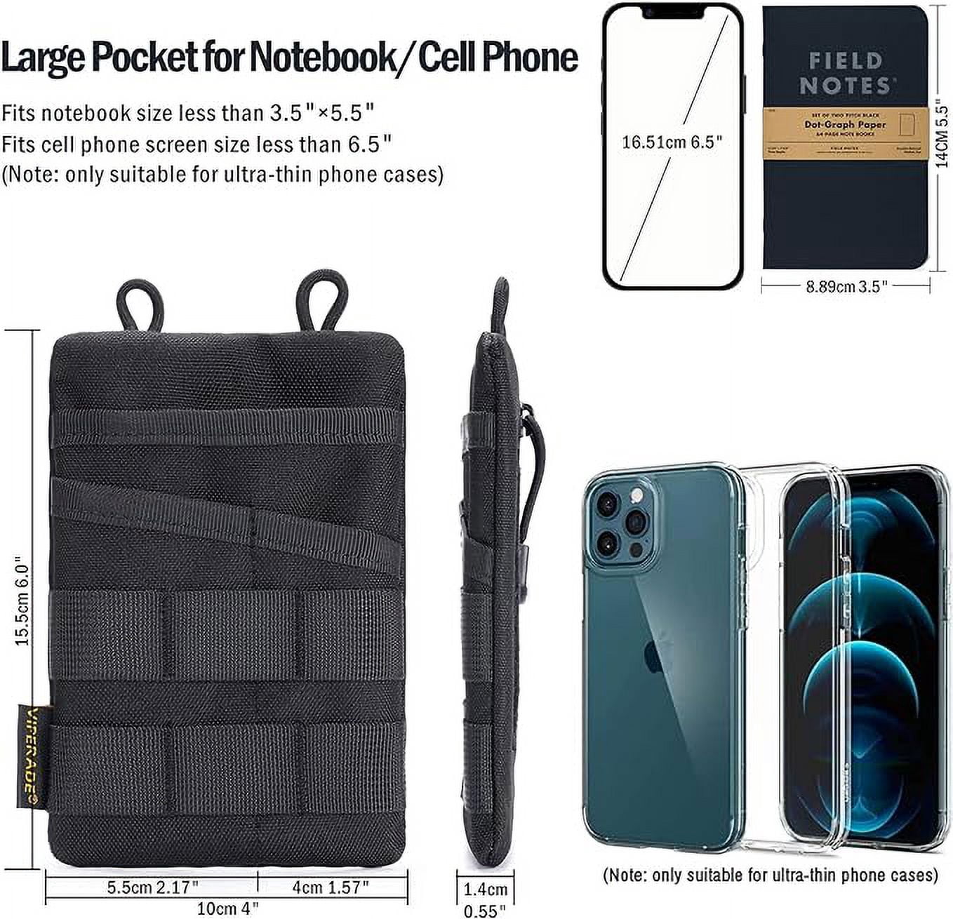 Viperade VE3 Nylon Tool Pouch Organizer with 4 Pockets, EDC Storage for Flashlight, Pocket Knife, Tactical Pen
