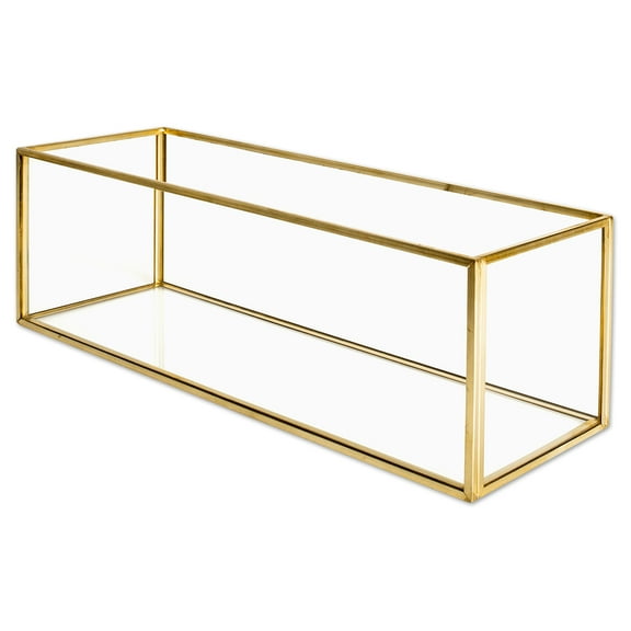 Koyal Wholesale Long Glass Candle Holder Centerpiece Box, 12 x 4 x 4 Gold Centerpiece Tray Decor, Long Table Centerpiece