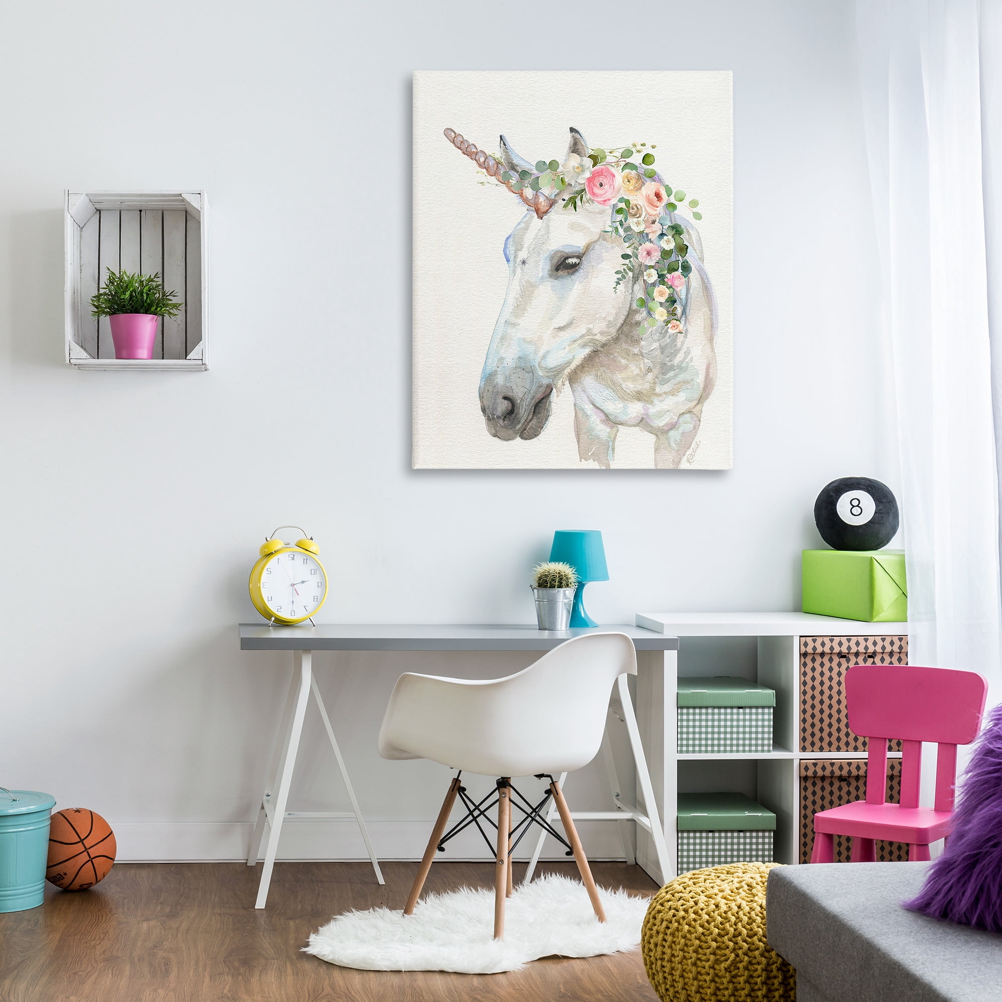 Stupell Industries Unicorn & Flower Garland Fairy Tales & Fantasy Painting Gallery Wrapped Canvas Art Print Wall Art, 36 x 48