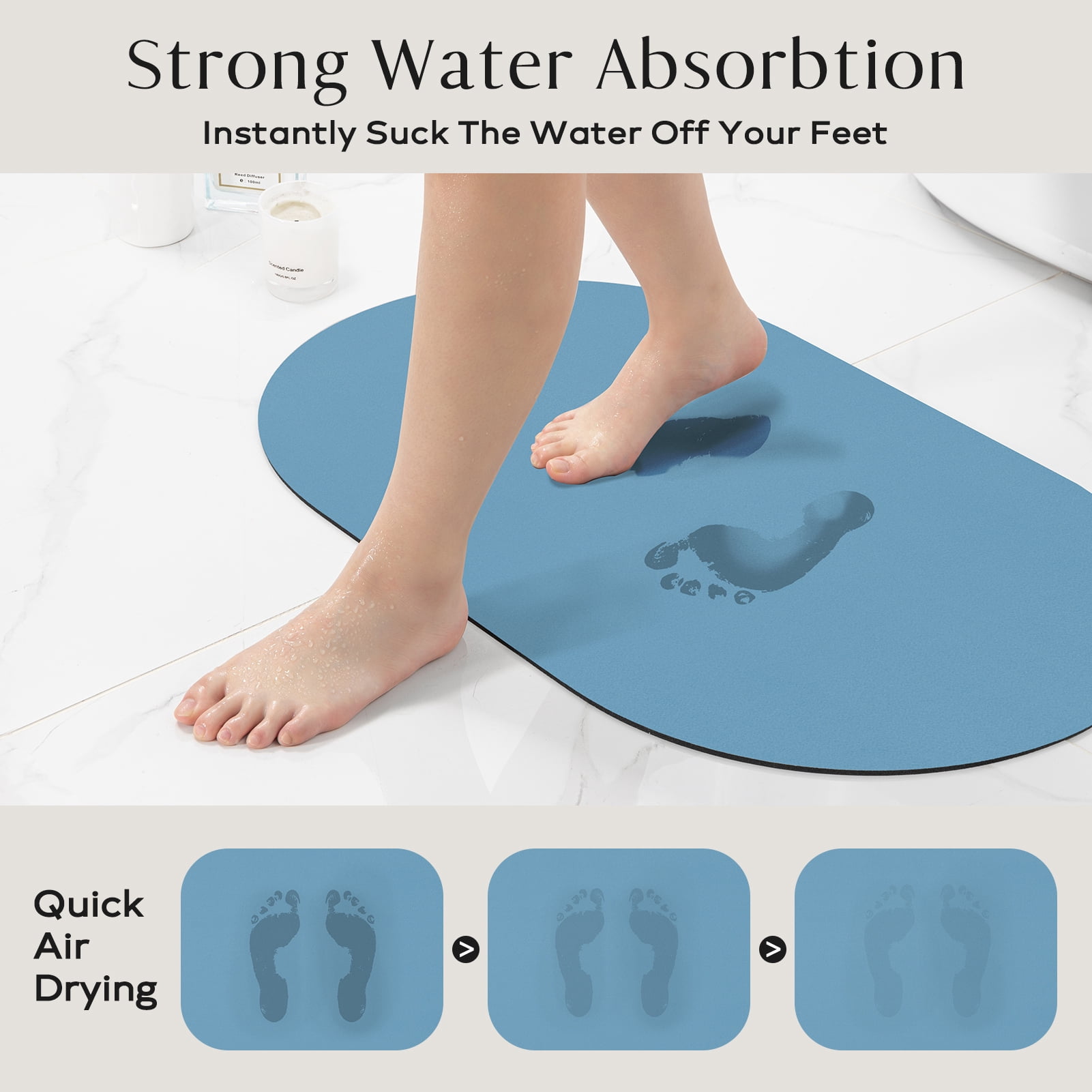 Phantoscope 2-Piece Diatomite Stone Bath Mat Set, Quick-Dry Non-Slip Bathroom Rugs, Blue, 17 x 24 in and 20 x 32 in