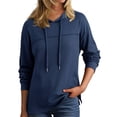 thumbnail image 2 of Sudadera con Capucha para Mujer, Informal, de Punto Gofre, de Larga, con Cordón Ajustable, Ligera, con Capucha Azul Marino XXL, 2 of 8