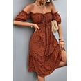 thumbnail image 3 of Women's Ditsy Floral Smocked Frill Trim Off Shoulder Dress Knee Length 95% Polyester 5% Spandex Everyday Wear Casual, 3 of 6