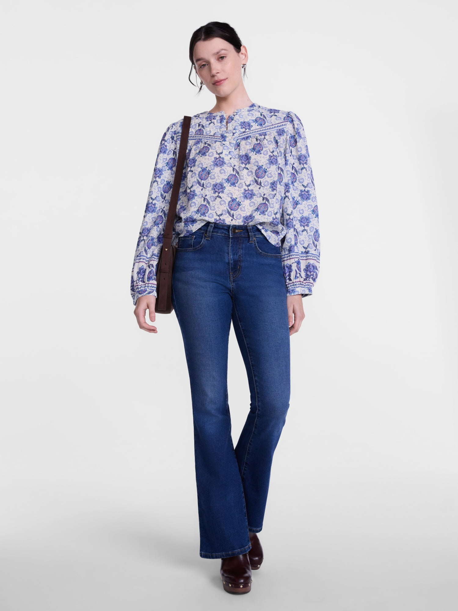 Scenario Women's and Women's Plus Quilted Detail Long Sleeve Top, Sizes XS-4X