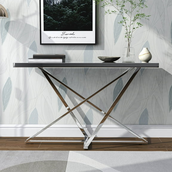 Furniture of America Talla Rectangle Mirror Top and Chrome Sofa Table