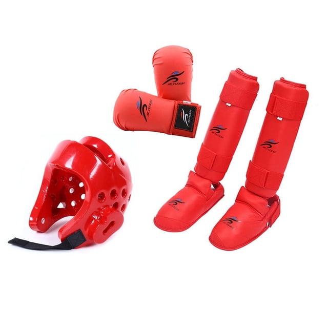 Tabla de protección de espinillas de karate con empeine, casco de boxeo, guantes, espinilleras de entrenamiento para adultos y niños, protector de piernas