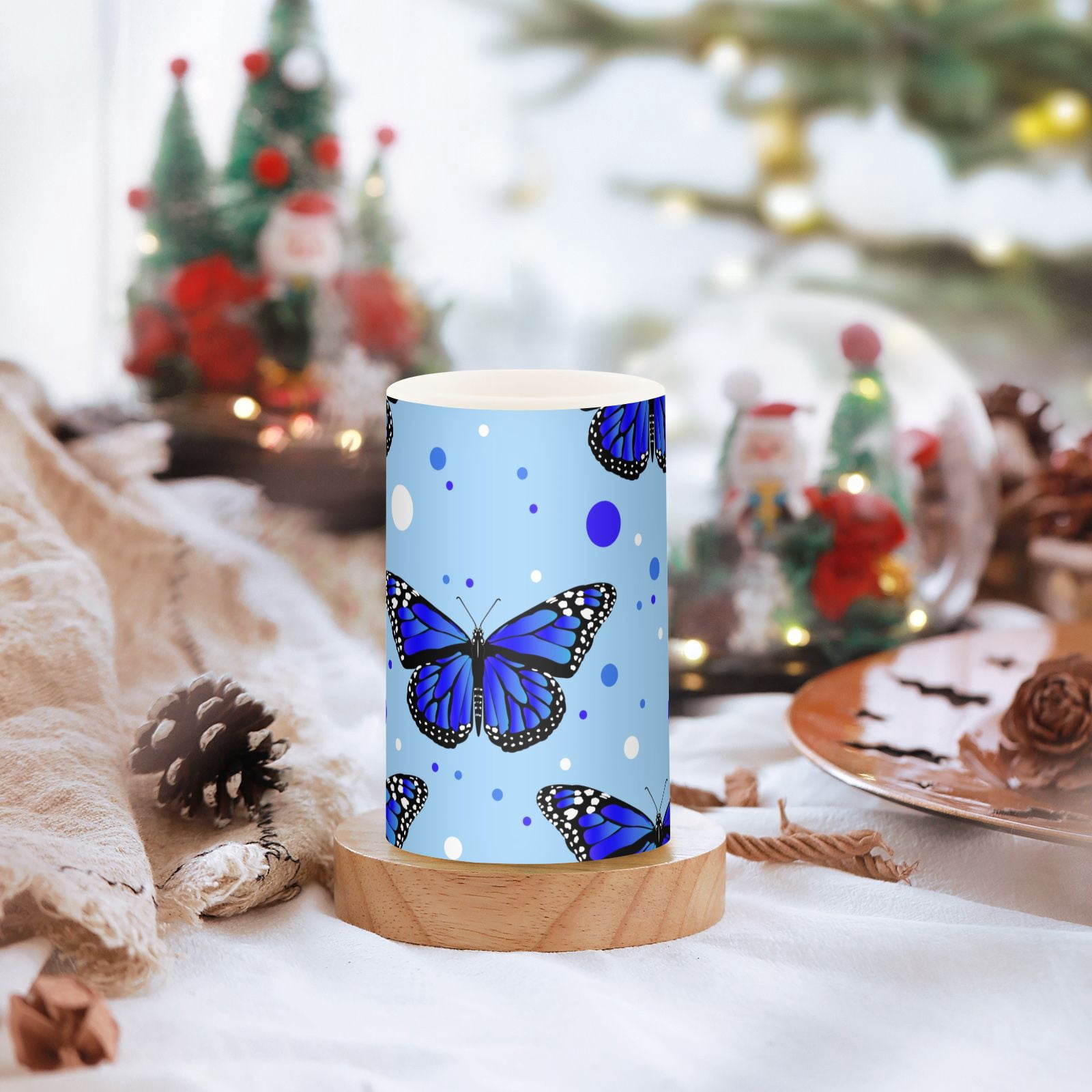 Blue Butterfly in Blue 2 PCS LED Flickering Flameless Candles with Remote Control Realistic 3D Wick LED Window Candles Sets for Wedding Table Home Decoration Gifts