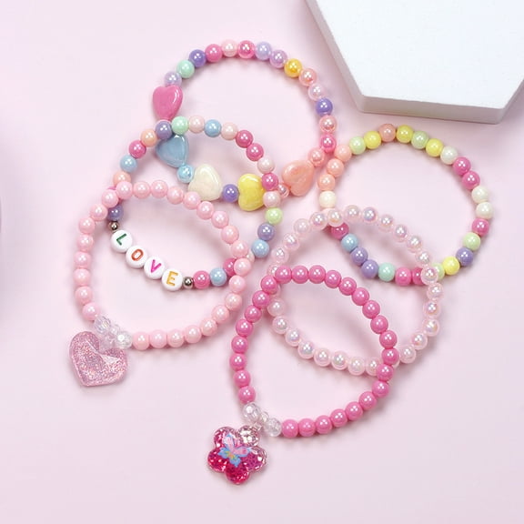 6pcs Plastic Round Beaded Stretch Bracelet & Charm Bracelet set for Mixed color 1-3/4 inch(4.5cm)