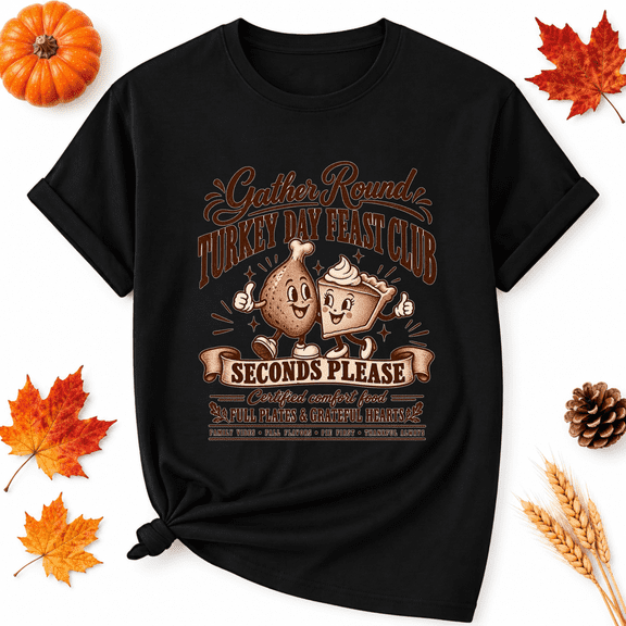 KeHetSoft Turkey Day Feast Club Thanksgiving Cotton Graphic Unisex T-Shirt