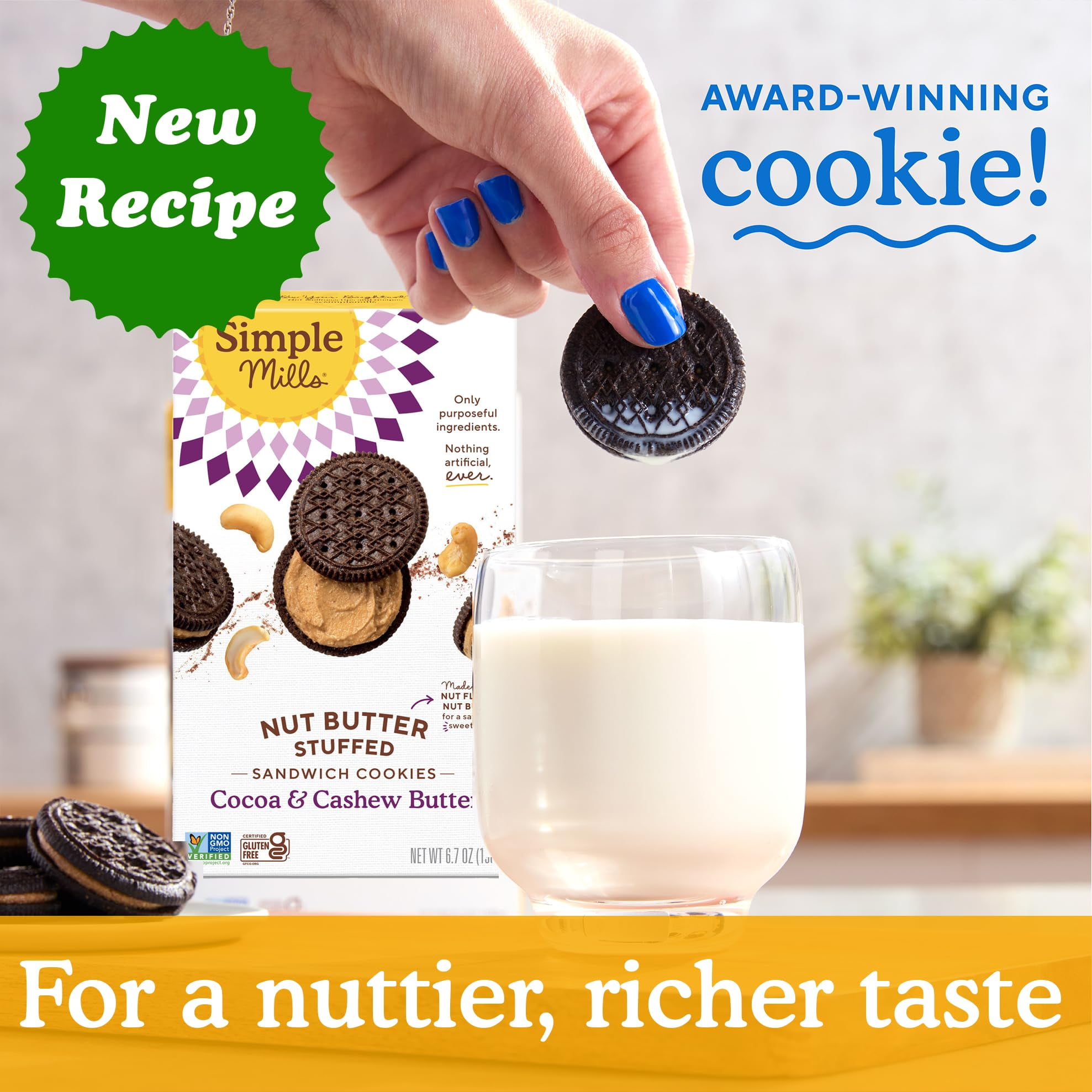 Simple Mills Cocoa & Cashew HYZ01&nbsp;Butter Sandwich Cookies - Gluten Free, Vegan, Healthy Snacks, 6.7 oz (Pack of 4)