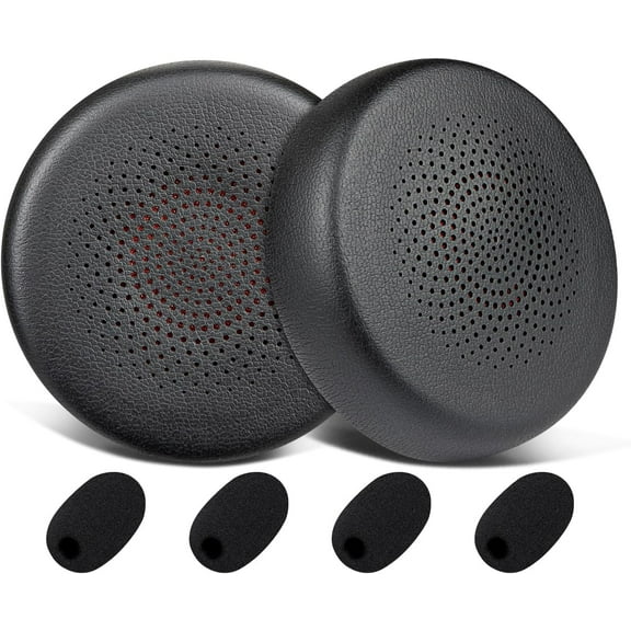 SOULWIT Earpads Replacement   Microphone Pop Filter for Yealink BH70/WH64 Headset, Ear Pads Cushions with Soft Protein Leather, High-Density Memory Foam - Black