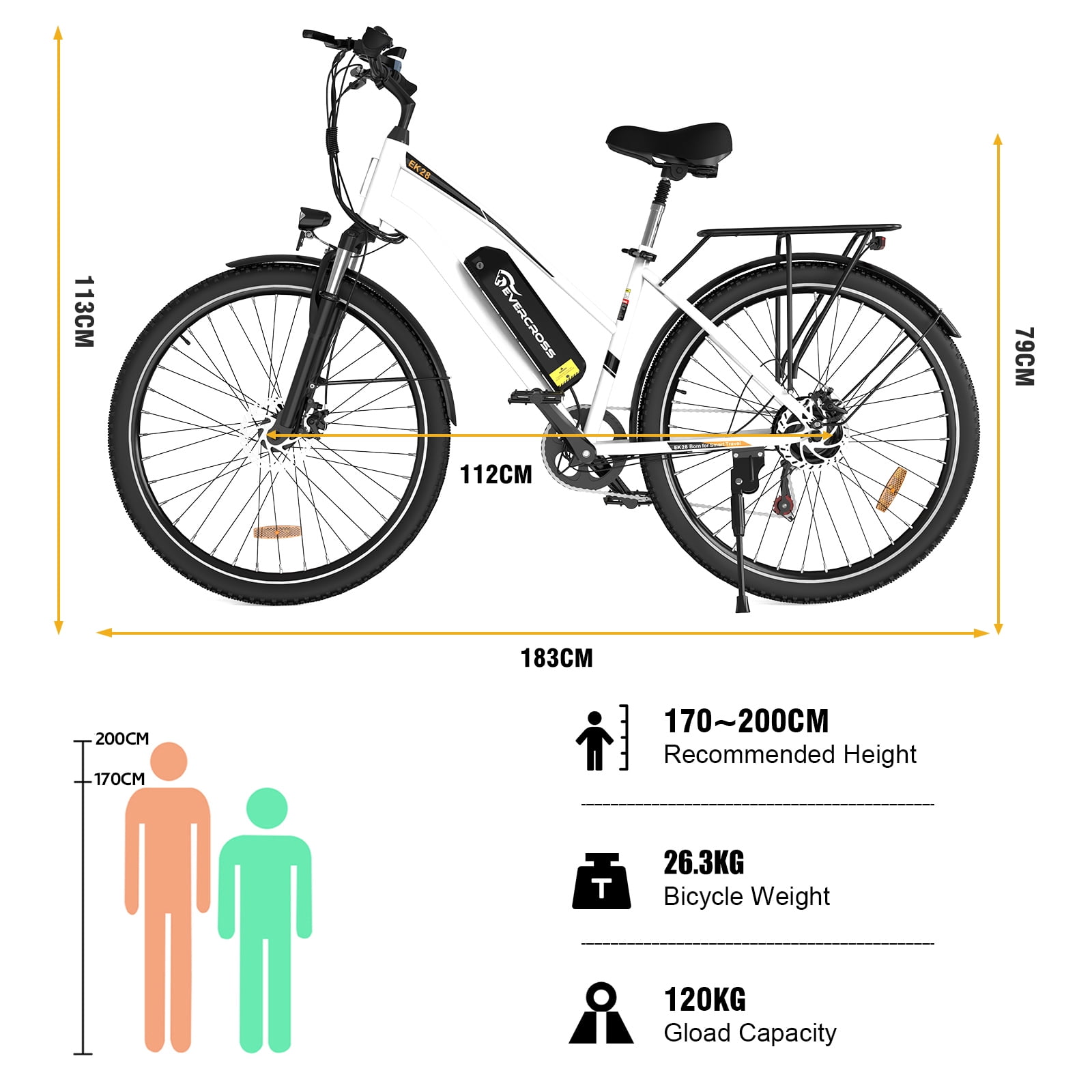 EVERCROSS 500W Electric Bike 28" Adult Electric Mountain Bike , 36V 12AH Removable Battery, 7-Speed E Bicycle for Man Woman UL2849