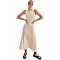 thumbnail image 3 of Womens Sleeveless T Shirt Dress Summer Contrast Ribbed Knit Tank Maxi Dresses Beige L, 3 of 8