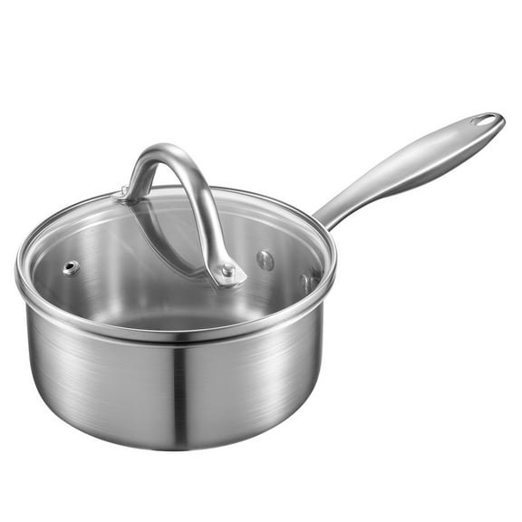 KFFKFF 1.5 QT Stainless Steel Saucepan with Glass Lid, Versatile Nonstick Small Cooking Pot with Comfortable Handle, Suitable for Oven, Dishwasher, and Induction Cooking
