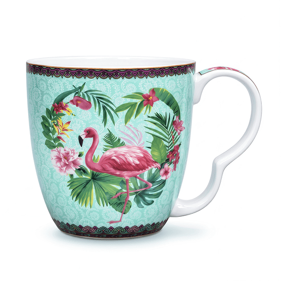 LanHong 16 oz Bone China Coffee Mug, Floral Coffee Tea Cup with Handle, Microwave and Dishwasher Safe Coffee Cup Gift for Friend Colleague Dad Mom
