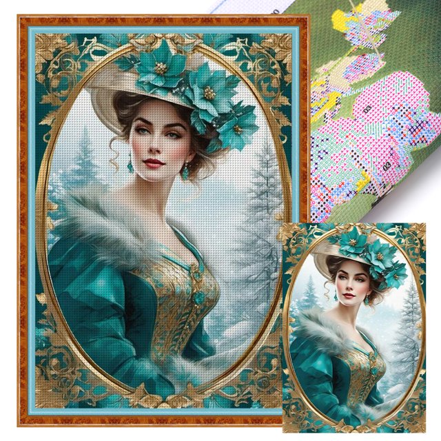 Hilo Algodón Ecológico Bordado Kit Punto Cruz Vintage Lady 11CT Obra Arte (23)