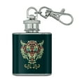 thumbnail image 1 of Fierce Snarling Tribal Tiger Oni  Stainless Steel 1oz Mini Flask Key Chain, 1 of 3
