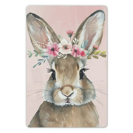 

Jeuxus Rabbit Flower Crown Cute Iron Art Wall Painting 8 x 12in 8x12in
