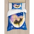 thumbnail image 3 of Cat Duvet Cover Set King Size, Cat Sleeping on Crescent Moon Stars Night Sweet Dreams Themed Kids Nursery Design, Decorative 3 Piece Bedding Set with 2 Pillow Shams, Blue Yellow, by Ambesonne, 3 of 3