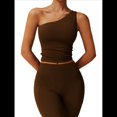 thumbnail image 3 of Camisetas Sin Mangas con un Solo Hombro para Mujer, Corte Entallado, Estilo Y2K Marrón M, 3 of 10
