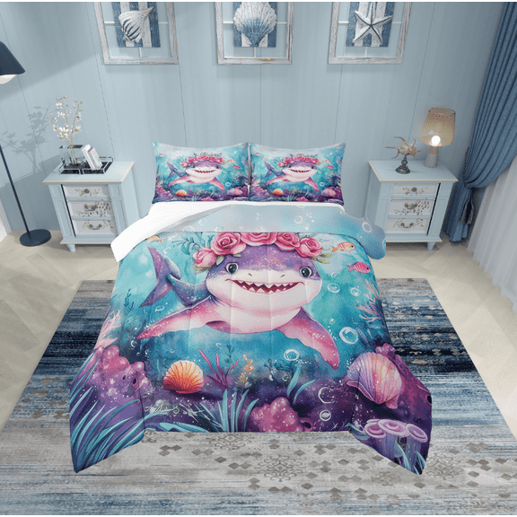 Erosebridal Sea Shark Bedding Twin Comforter Set,Sea Animal Down Comforter,Teenager Bedroom Decor,Lightweight,2-Piece