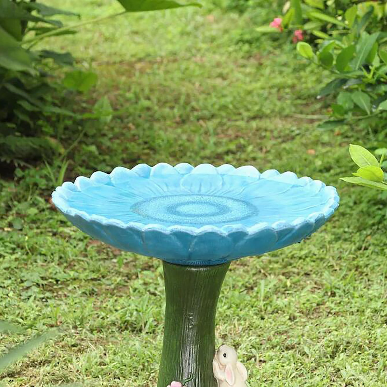 Fridja Resin Rabbit Bird Bath Bowl Standing Resin Bird Feeders Bird Bath Bowl Garden Yard Statue Ornament Simulation Bunny for Eater Decor