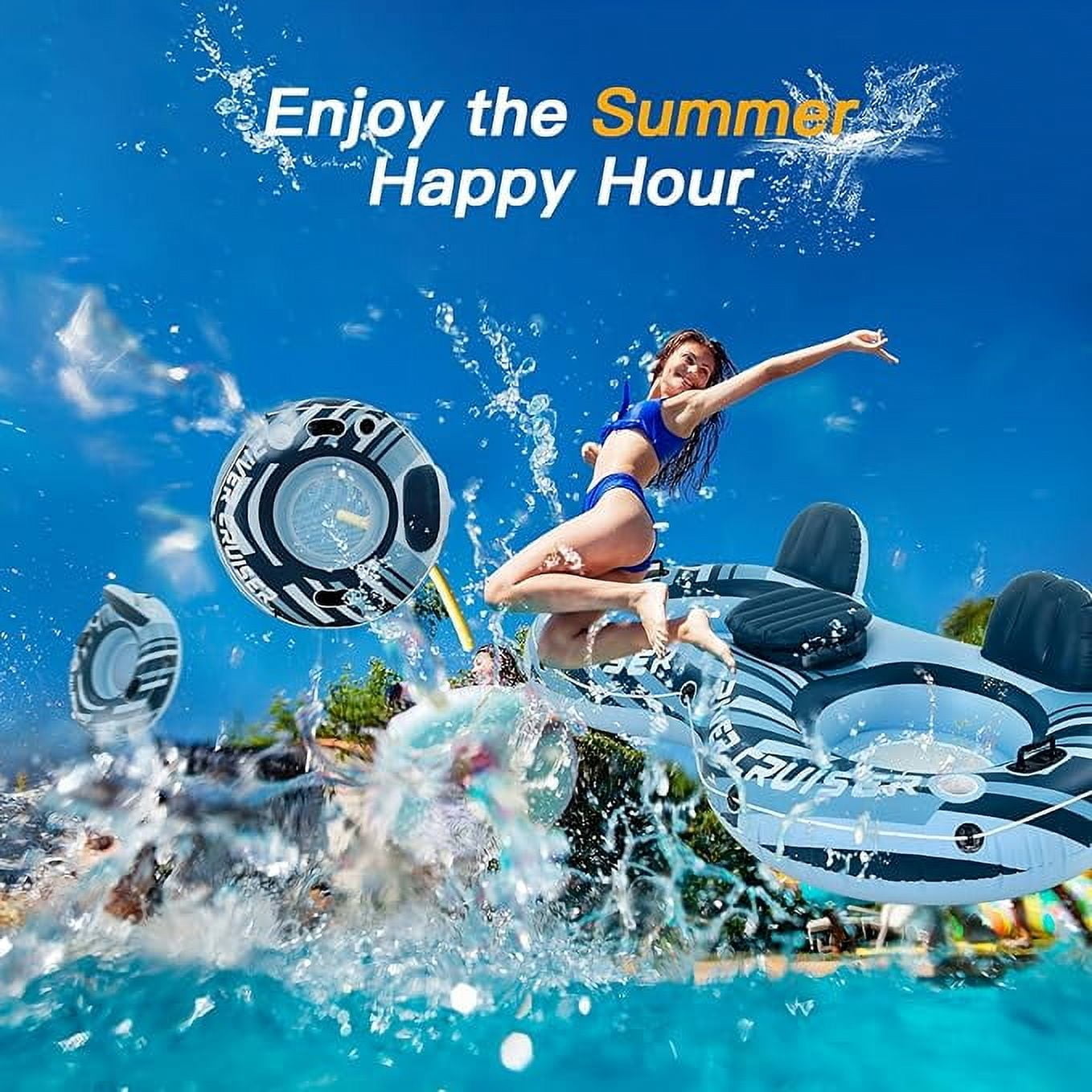 2024 New & Sky Blue Pool Floats Premium River Tube with Mesh Bottom Backrest & Cup Holder Giant Floaties for Adults Fashion Pool Floaties for Occupations & Recreation Pool Lounger