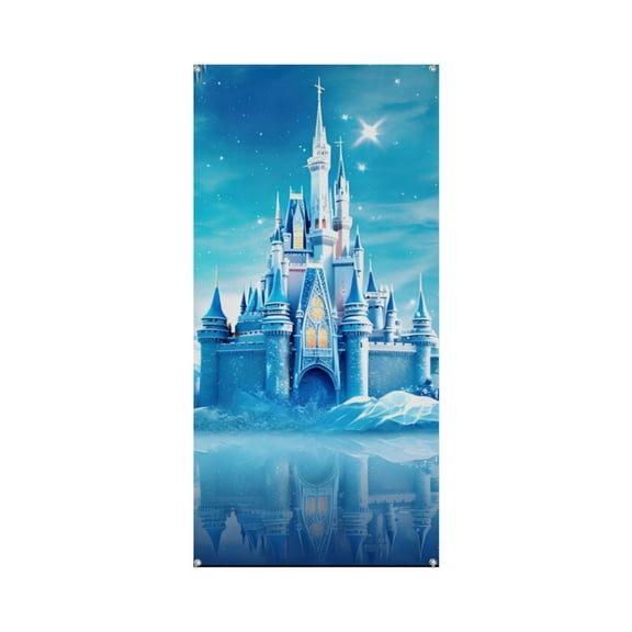 Enchanted Ice Castle Premium Polyester Taffeta Door Banner – Fade-Resistant Versatile Décor for Celebrations & DIY Gifting 35.4*72.8IN/90*185CM