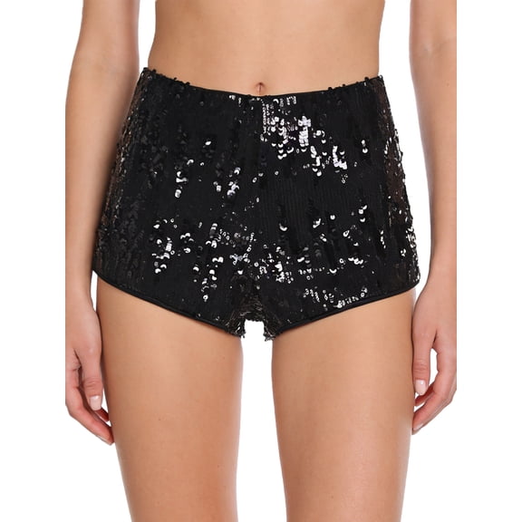 Haitryli Women's Sequin Sparkly Mini Shorts Low Waist Rave Party Hot Pants Night Out Party Bottoms Black M