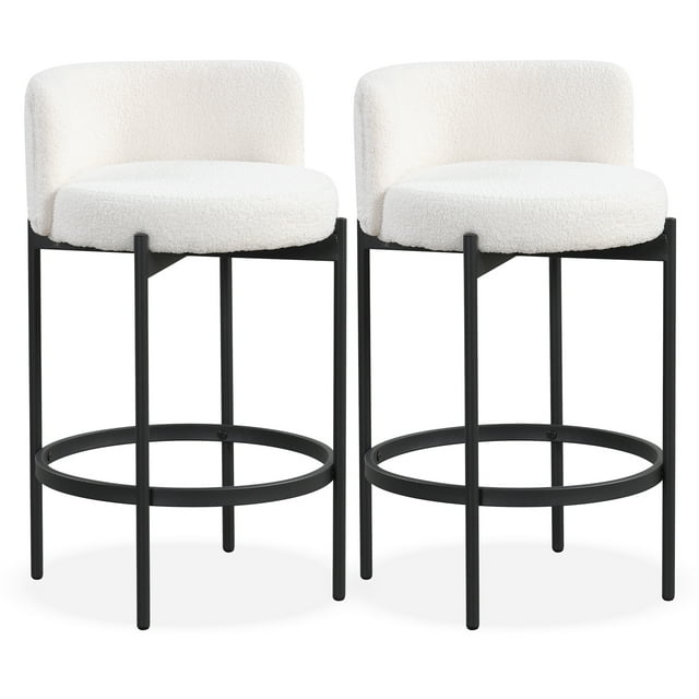 Gymax Boucle Counter Stools Set of 2 w/Curved Backrest Metal Frame Comfy Footrest