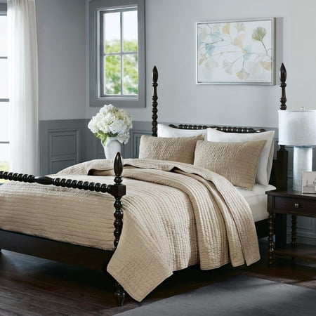 Madison Park Signature Serene Cotton 3 Piece Coverlet Sets (Full/Queen 92x96, Linen)