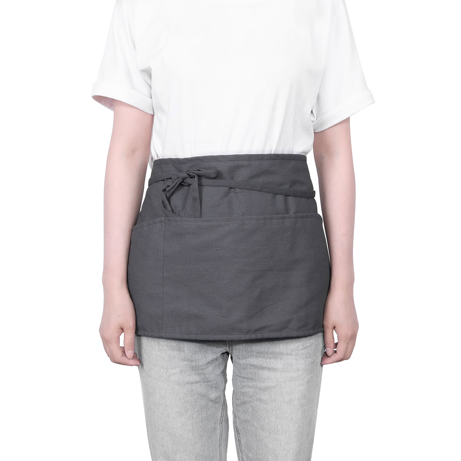Waist Apron with 3 PocketsWaitress Server Short Half Apron for Men