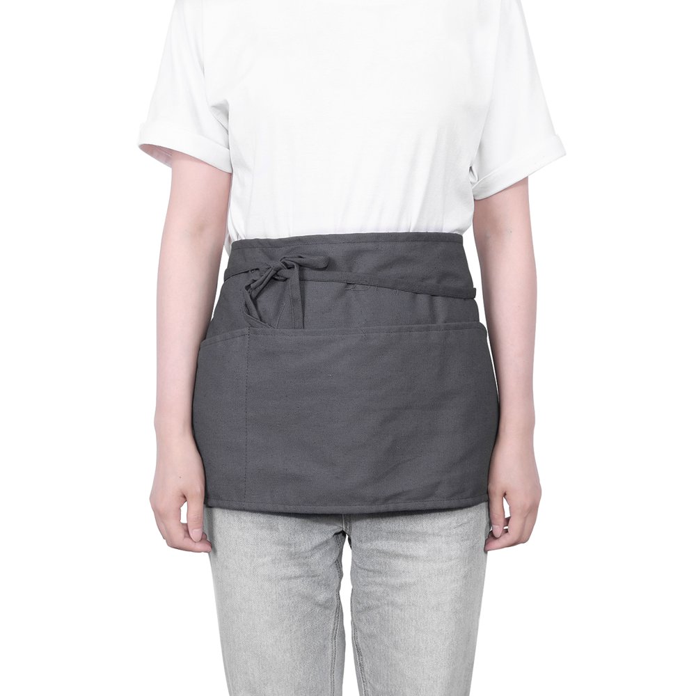 Waist Apron with 3 PocketsWaitress Server Short Half Apron for Men