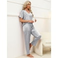 thumbnail image 5 of Womens Satin Pajama Sets Short Sleeve Silk Pajamas with Pants V-Neck Satin Sleepwear Set for Women 2 Piece Soft Pajama Loungewear Sets for Females, S-XXL, 5 of 13